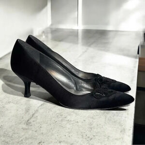 Stuart Weitzman Satin 3” Heels Size 8 Rhinestones Cutout Vintage Y2K Black